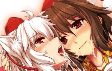 サークル しもやけ堂さん作、ふたなりの東方の射命丸文が犬走椛と濃厚セックスしちゃうフルカラーエロ漫画同人誌「黒白Trick Girls」の表紙